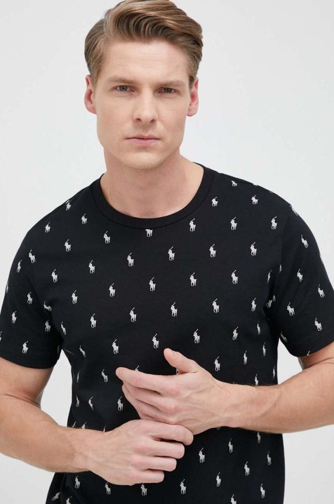 Бавовняна піжамна футболка Polo Ralph Lauren колір чорний візерунок