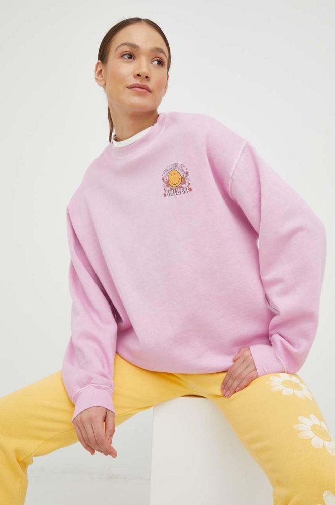 Бавовняна кофта Billabong X SMILEY жіноча колір рожевий з принтом