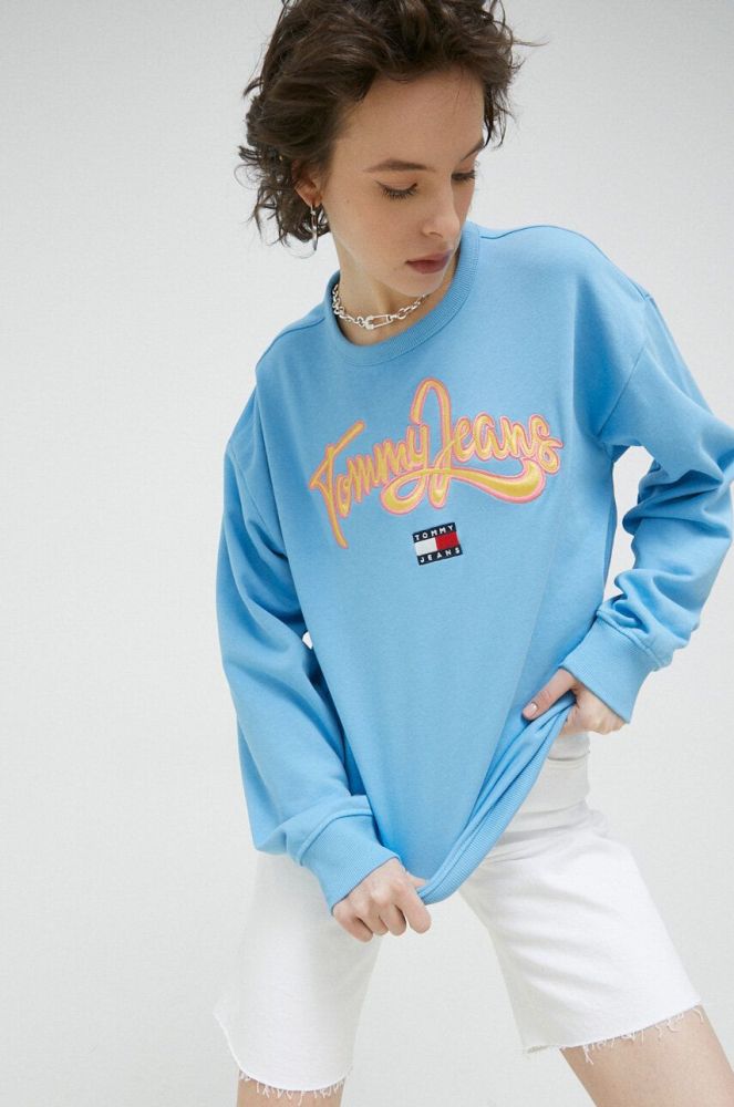 Кофта Tommy Jeans жіноча  з аплікацією колір блакитний