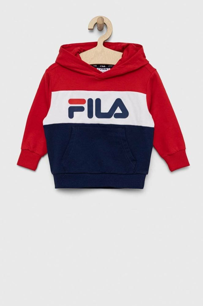 Дитяча кофта Fila колір синій з капюшоном з принтом (3022134)