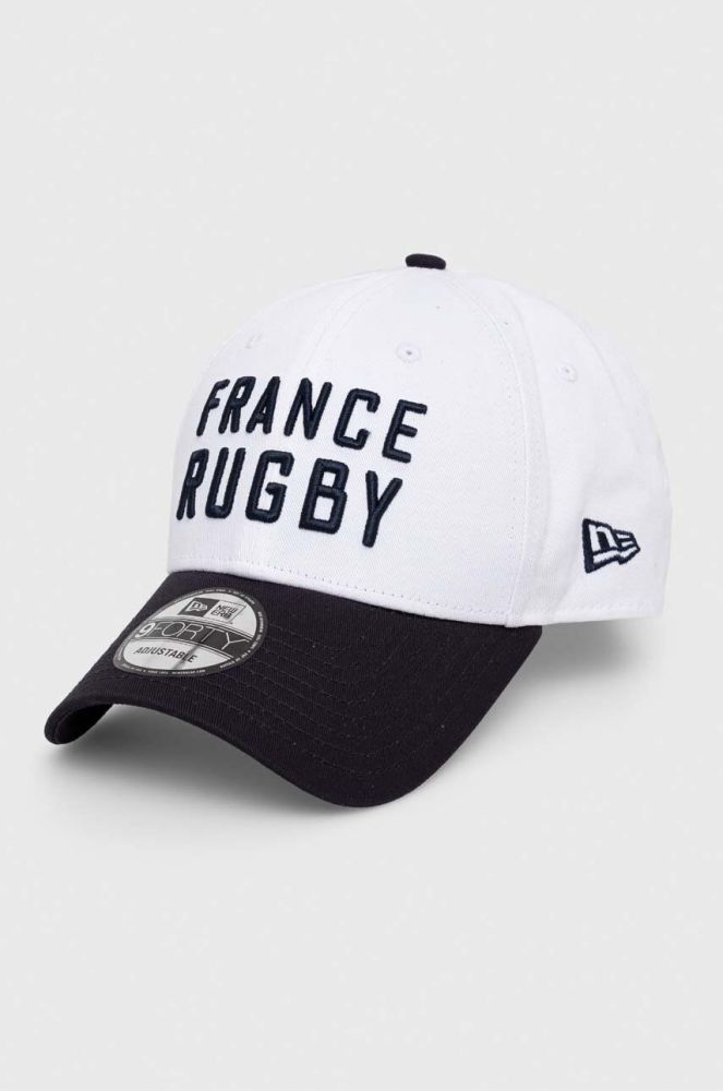 Бавовняна бейсболка New Era колір білий з аплікацією FRENCH FEDERATION OF RUGBY