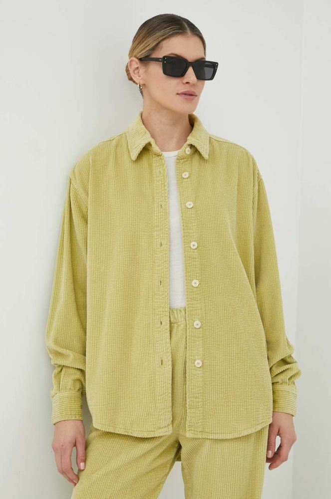 Вельветова сорочка American Vintage жіноча колір зелений relaxed класичний комір