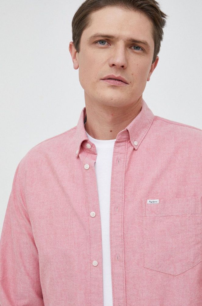 Бавовняна сорочка Pepe Jeans чоловіча колір фіолетовий regular класичний комір