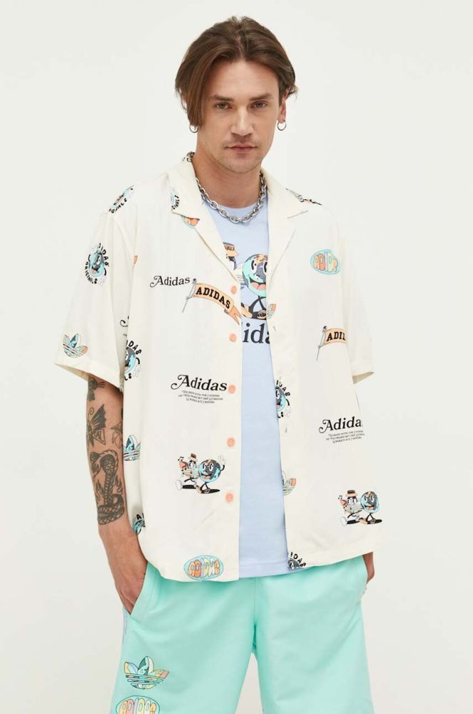 Сорочка adidas Originals чоловіча колір бежевий relaxed