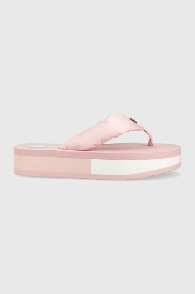 В'єтнамки Tommy Jeans WEBBING MID BEACH SNDL NW STRP жіночі колір рожевий на платформі EN0EN02114