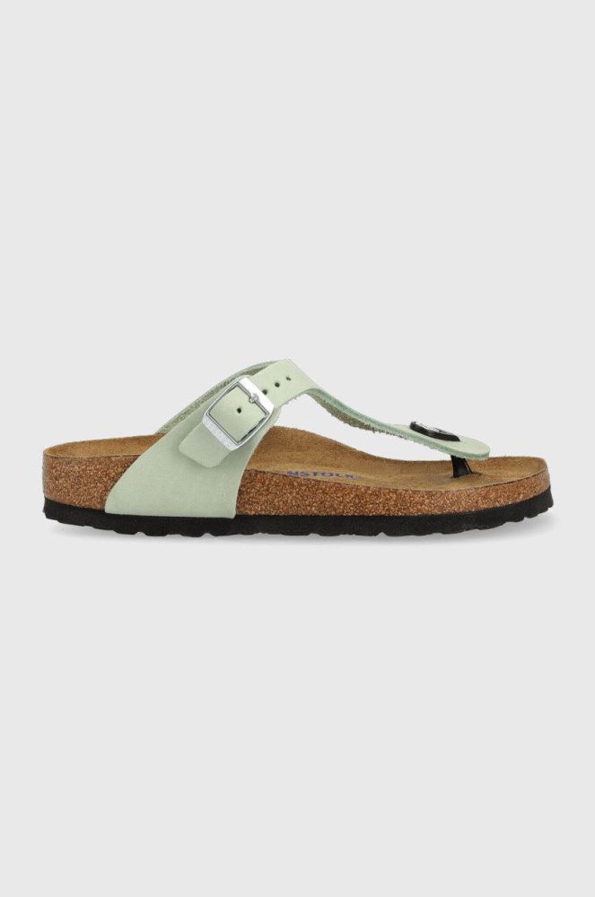 Замшеві в'єтнамки Birkenstock Gizeh SFB жіночі колір зелений на плоскому ходу 1024062 1024062-Matcha