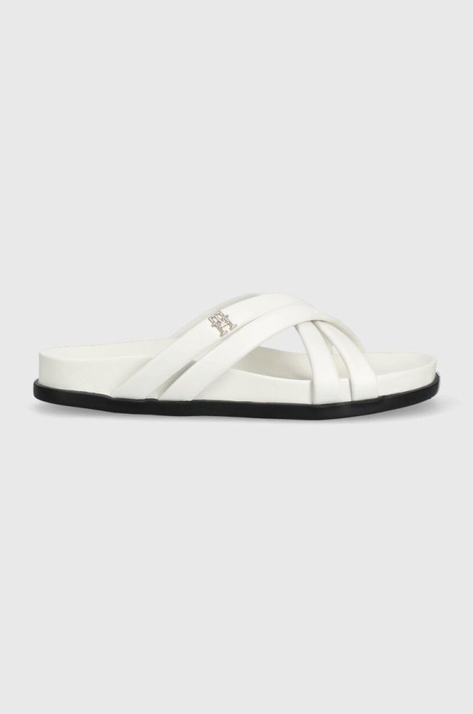 Шкіряні шльопанці Tommy Hilfiger STRAP FEMININE SANDAL жіночі колір білий