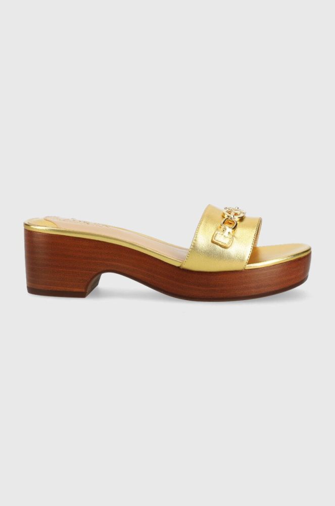 Шкіряні шльопанці Lauren Ralph Lauren ROXANNE жіночі колір золотий каблук блок 802900076001