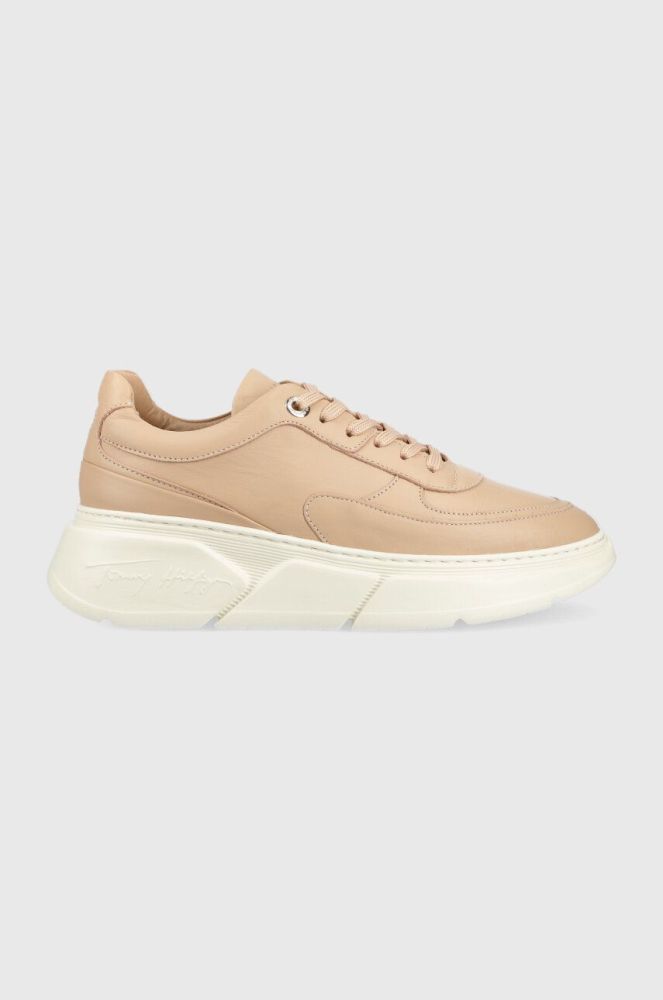 Шкіряні кросівки Tommy Hilfiger FW0FW06855 CHUNKY LEATHER SNEAKER колір бежевий