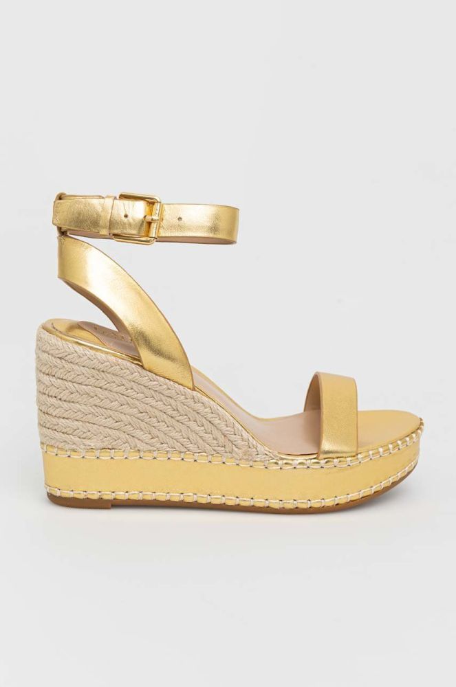 Шкіряні сандалі Lauren Ralph Lauren 802898505001 жіночі колір золотий на танкетці
