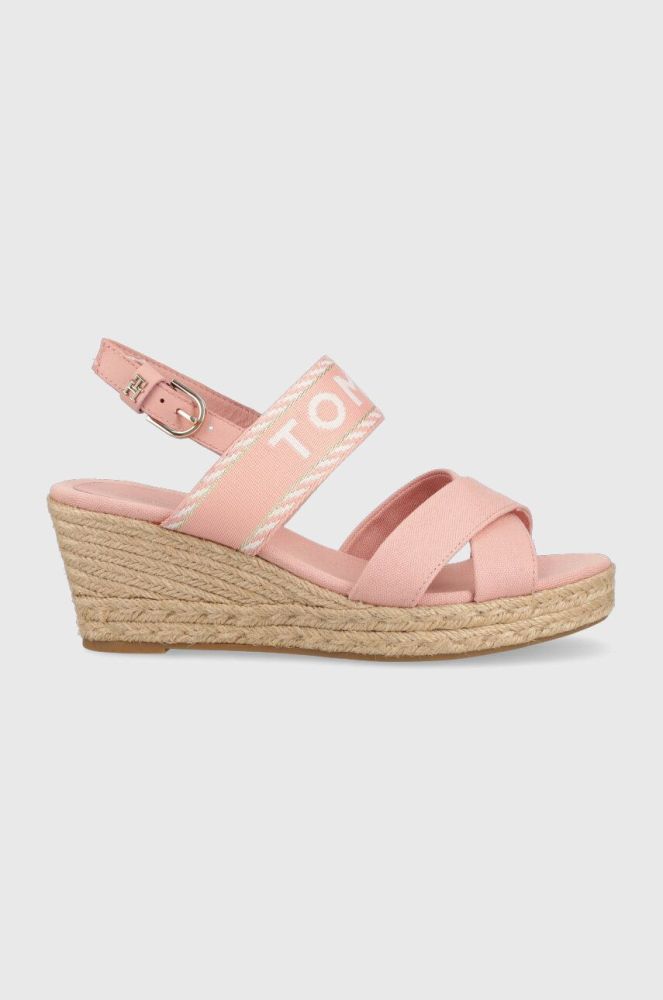 Сандалі Tommy Hilfiger SEASONAL WEBBING MID WEDGE жіночі колір рожевий на танкетці FW0FW07091