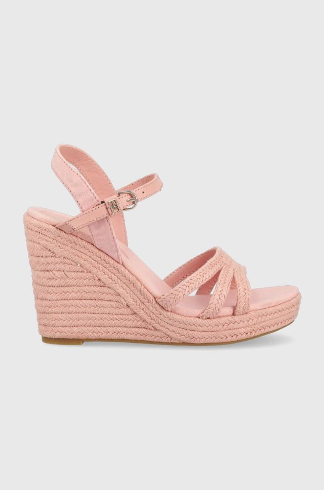 Сандалі Tommy Hilfiger ESSENTIAL WEDGE SANDAL жіночі колір рожевий на танкетці FW0FW07159