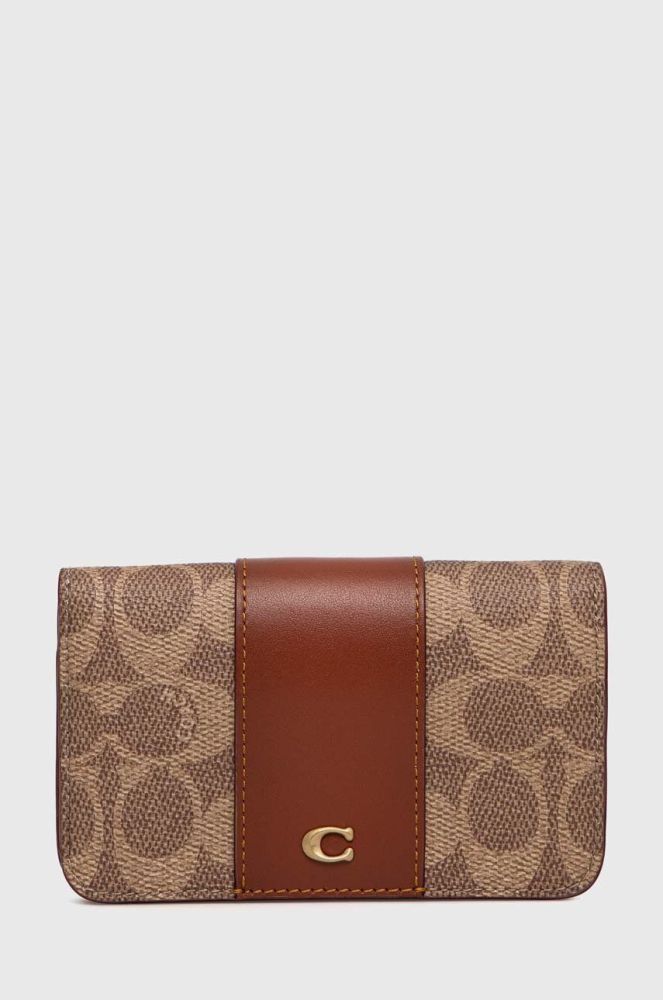 Шкіряний чохол на банківські карти Coach колір коричневий