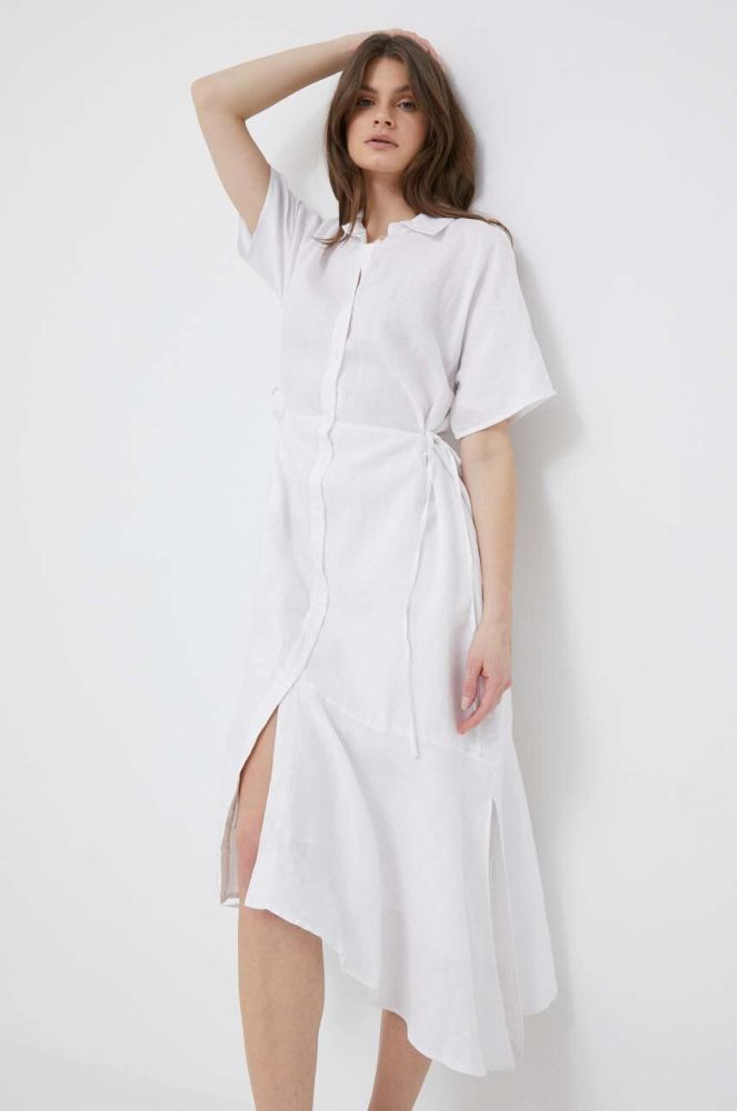Льняна сукня Dkny колір білий midi розкльошена