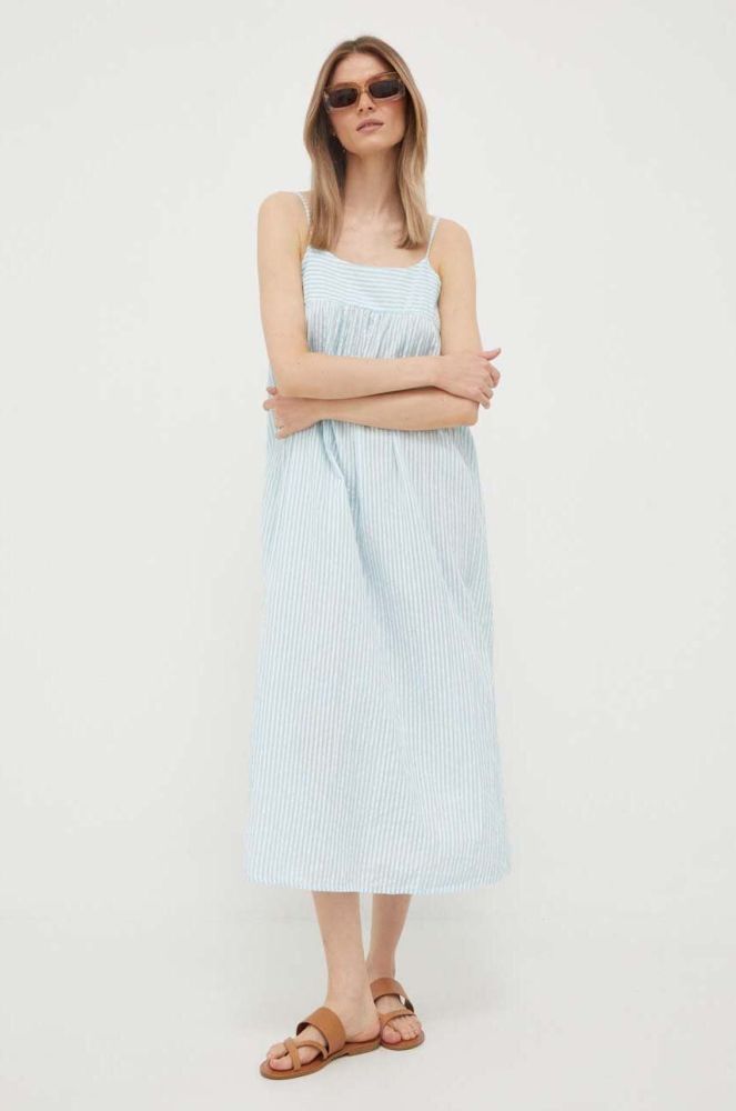 Бавовняна сукня United Colors of Benetton midi пряма колір блакитний