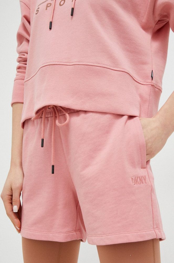 Бавовняні шорти Dkny колір рожевий однотонні висока посадка