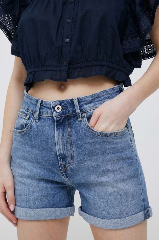 Джинсові шорти Pepe Jeans Mary жіночі однотонні висока посадка колір блакитний
