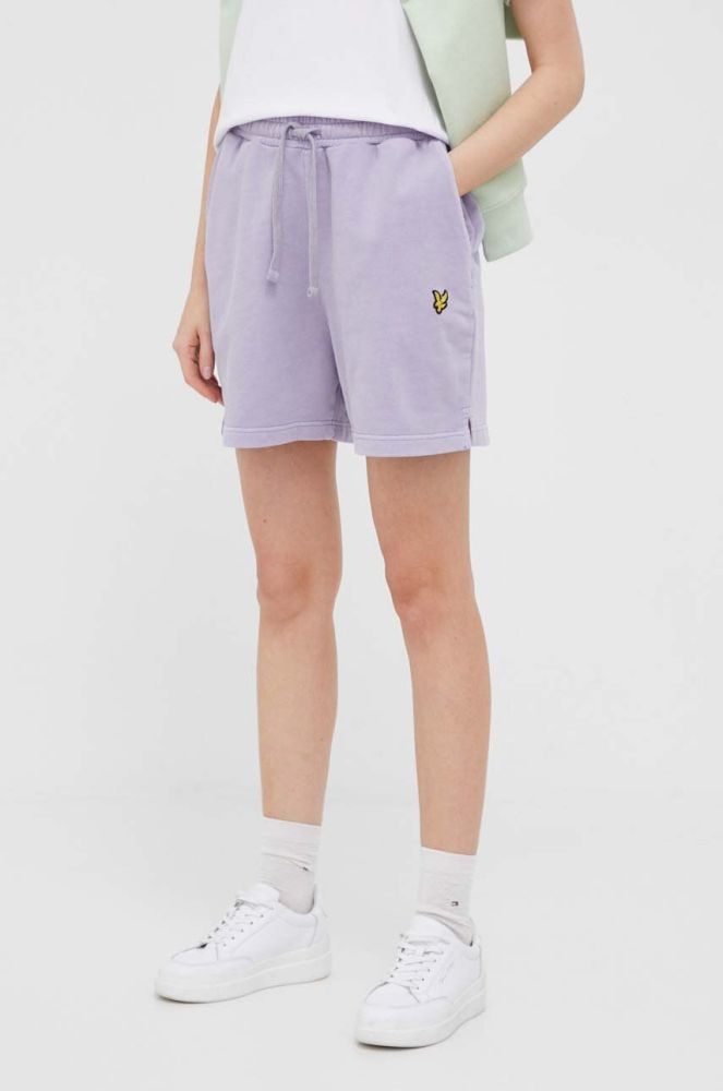 Бавовняні шорти Lyle & Scott колір фіолетовий однотонні висока посадка
