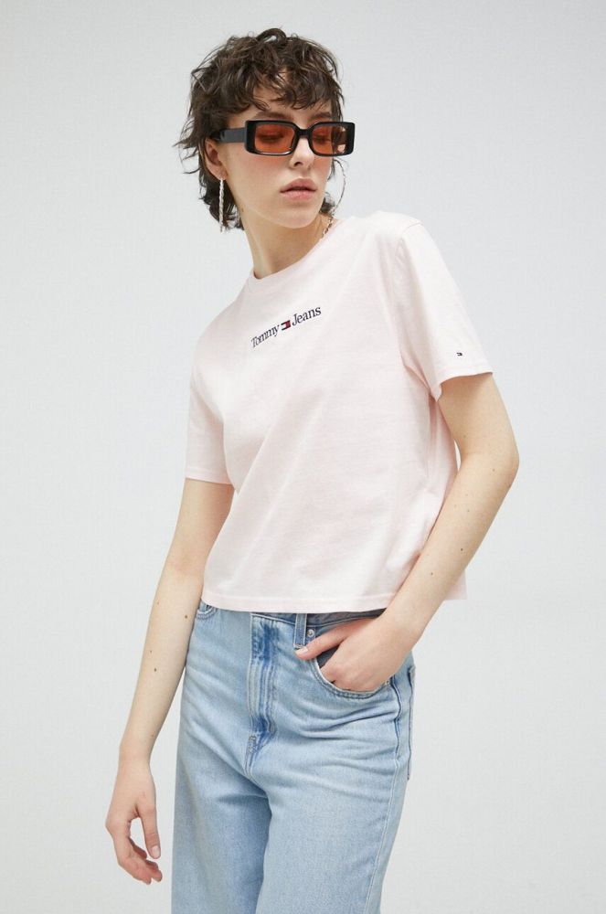 Бавовняна футболка Tommy Jeans колір рожевий (2955657)