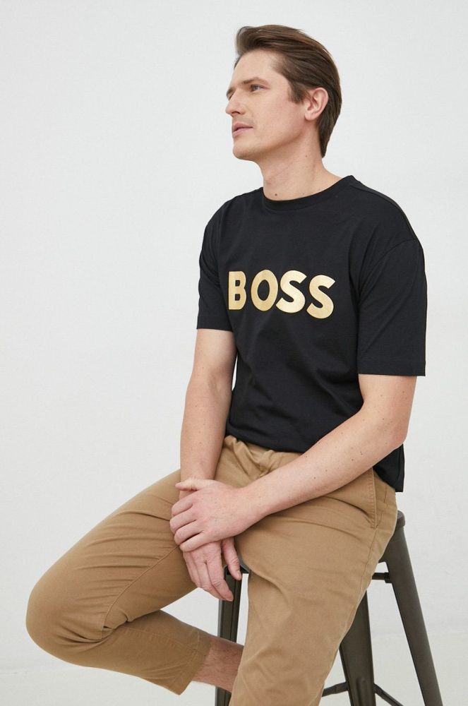 Бавовняна футболка BOSS BOSS GREEN колір чорний з принтом (2880765)