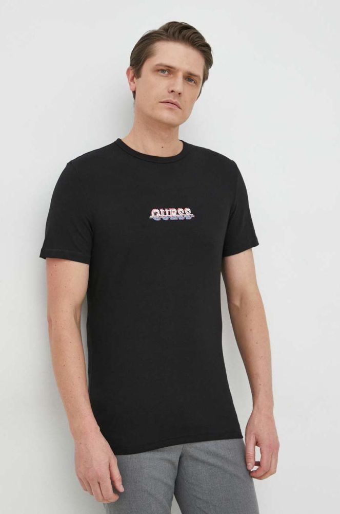 Футболка Guess чоловічий колір чорний з аплікацією (2887817)
