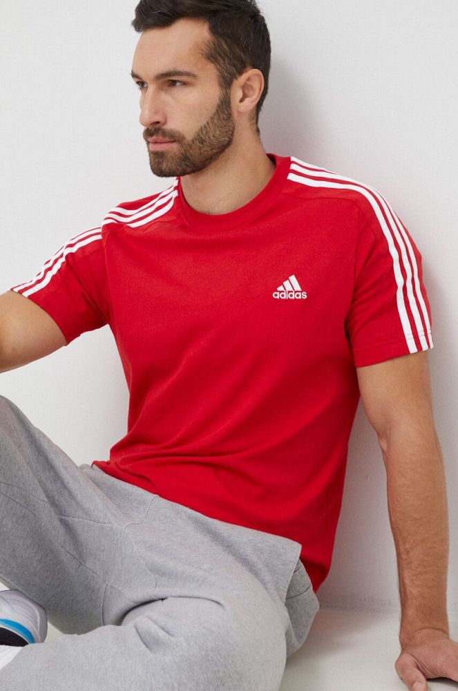 Бавовняна футболка adidas колір червоний візерунок