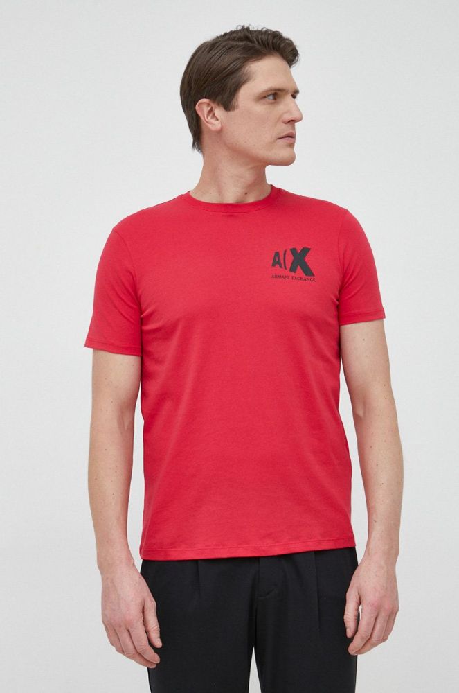 Бавовняна футболка Armani Exchange колір червоний з принтом
