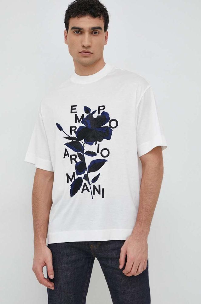 Футболка Emporio Armani чоловічий колір білий з аплікацією (2955740)
