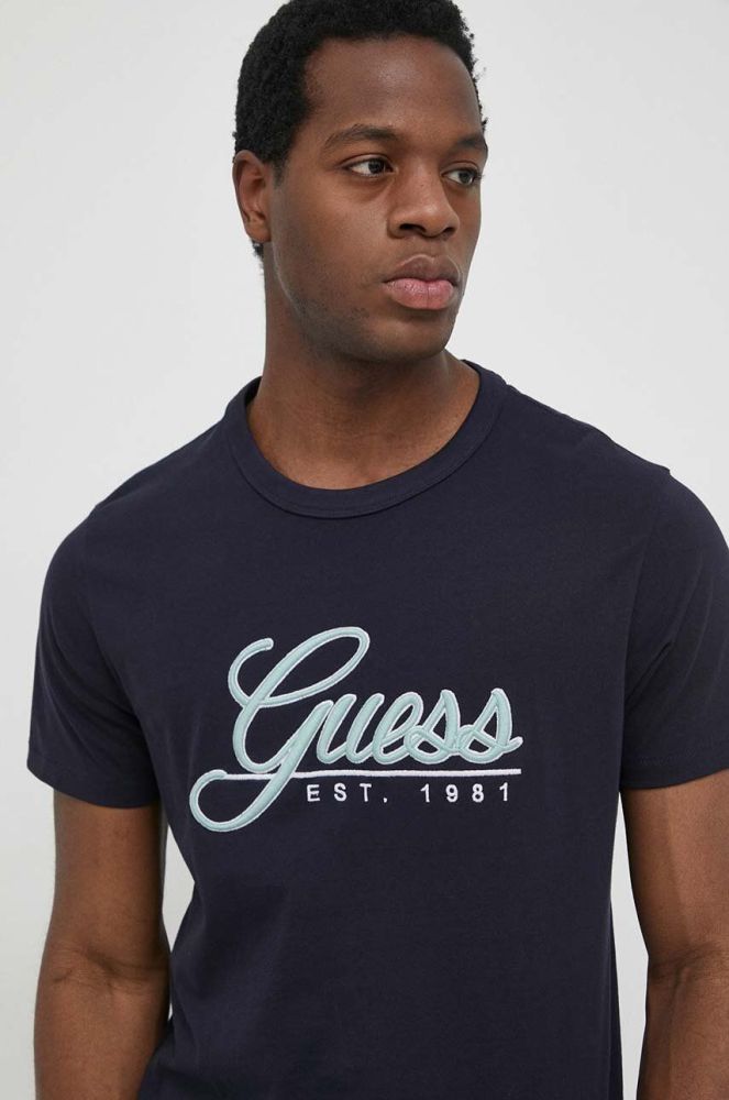 Бавовняна футболка Guess колір синій з аплікацією (3104819)