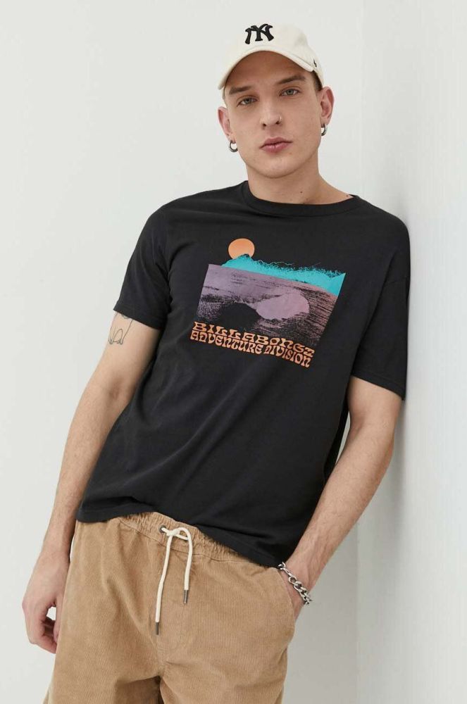 Бавовняна футболка Billabong колір чорний з принтом (3079318)
