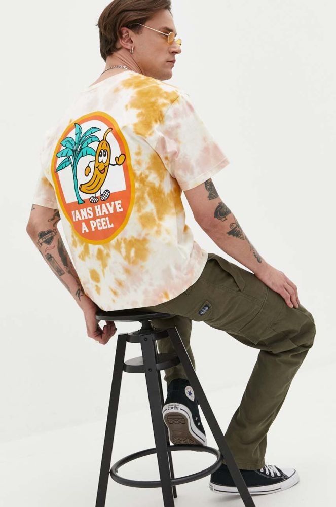 Бавовняна футболка Vans колір бежевий візерунок