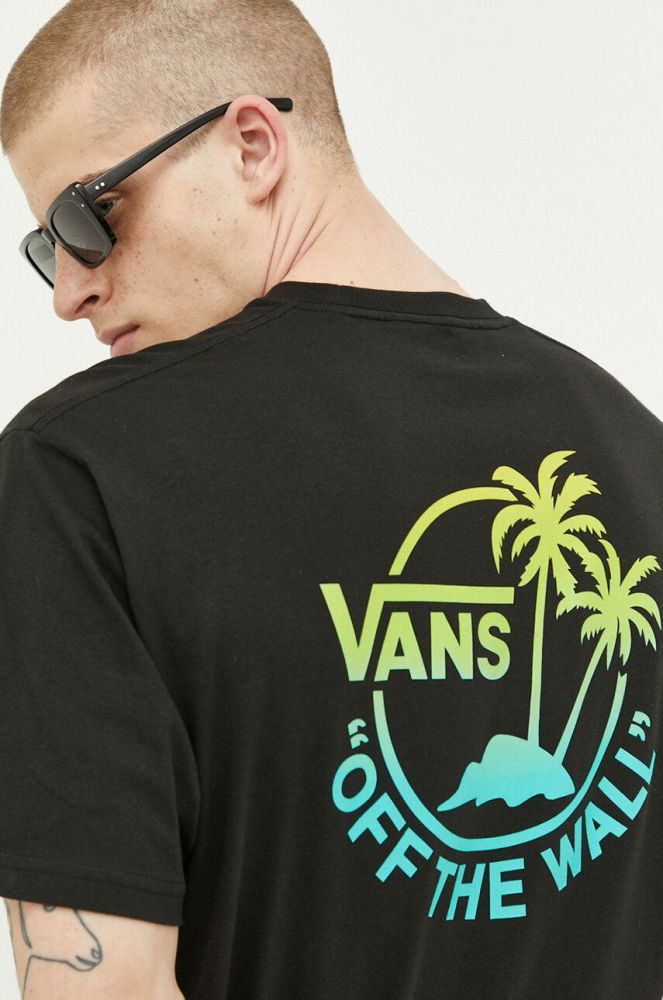 Бавовняна футболка Vans колір чорний з принтом (3219796)