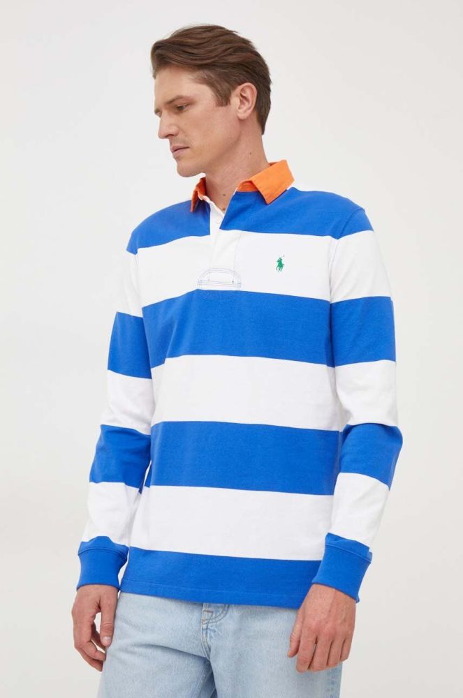 Бавовняний лонгслів Polo Ralph Lauren візерунок колір блакитний (3691872)
