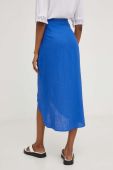 Спідниця зі льном Answear Lab midi пряма колір блакитний